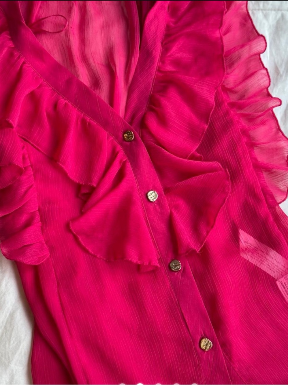 Zara Hot Pink Ruffle-Front Button Blouse